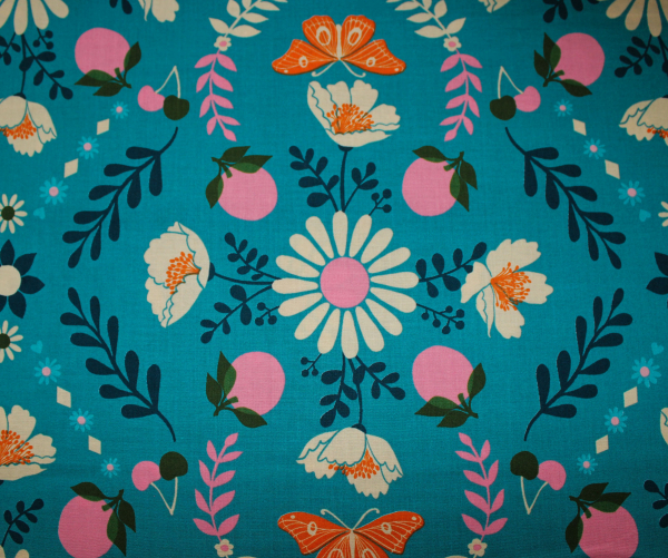 Designer- Baumwollstoff Ruby Star Society Juicy Light Blue Flowers (10 cm)